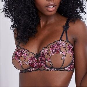 For Love And Lemons S Juliet Black Pink Floral Lace Bra small unlined
